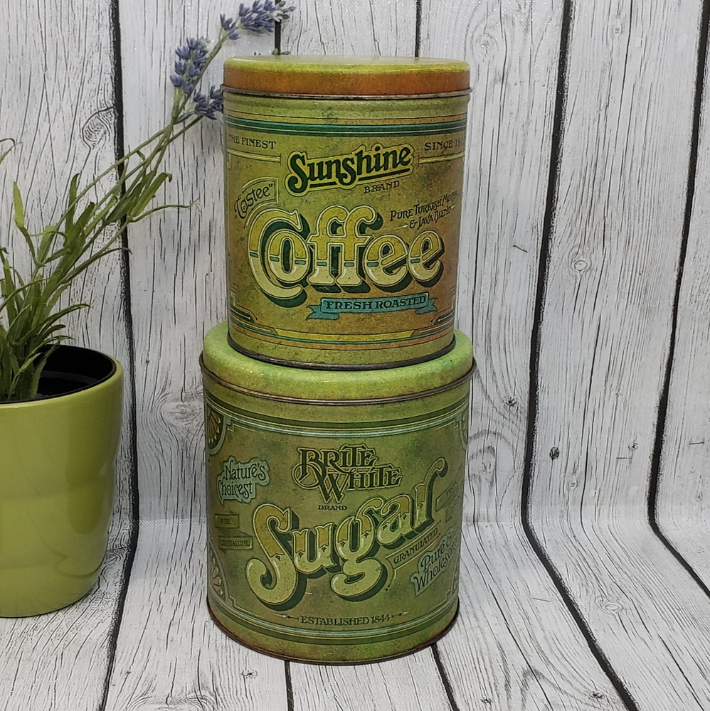 Vintage Ballonoff Metal Kitchen Maid Canisters~Sugar/Coffee Empty Tins